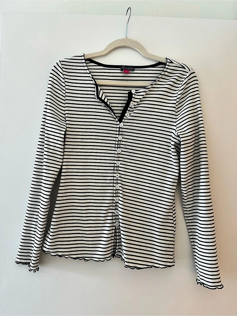 Vince Camuto Women's Striped Long Sleeve Top in White & Black